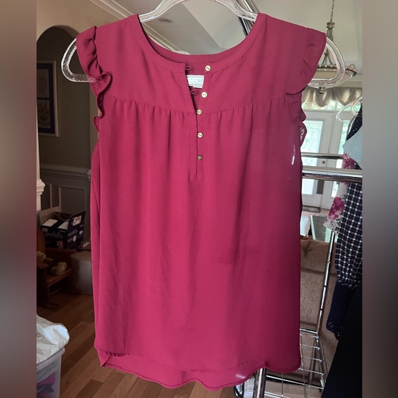 LOFT Size S Garnet Ruffle Button Shell Top - Picture 1 of 8